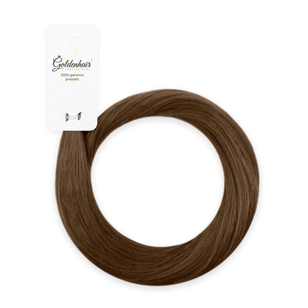 Kvalitní čokoládově Hnědé vlasy Goldenhair k prodlužování dostupné v kadeřnictví a salonu Brno